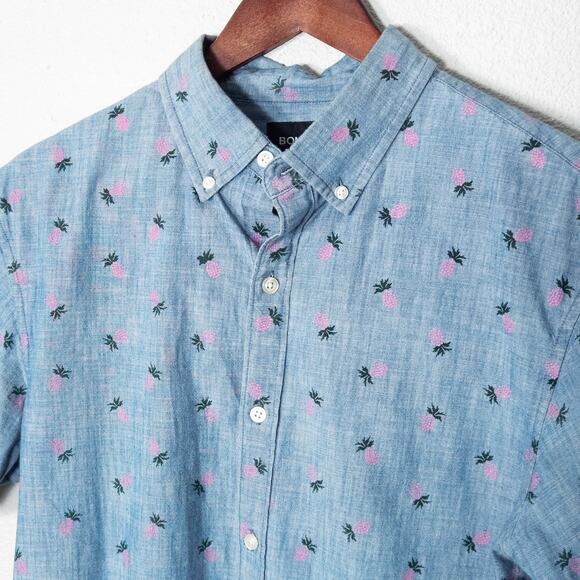 Bonobos Men's Surf Shirt Blue Size Medium Pineapple Print Button Down Summer - Picture 3 of 8